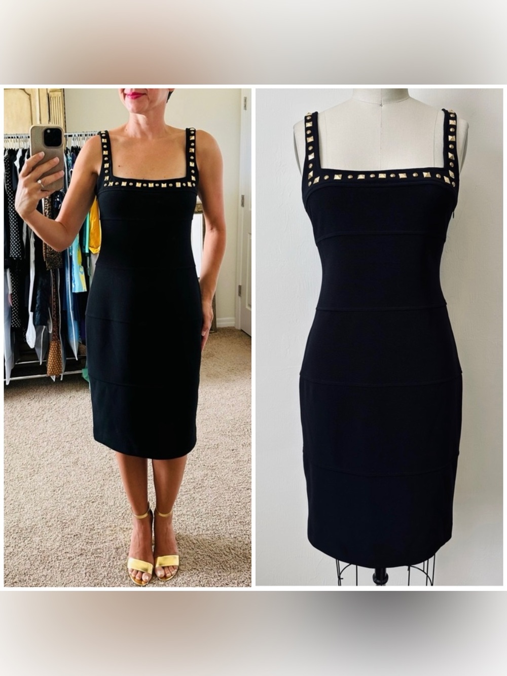 Vintage cache Bondage Dress with Gold Studs